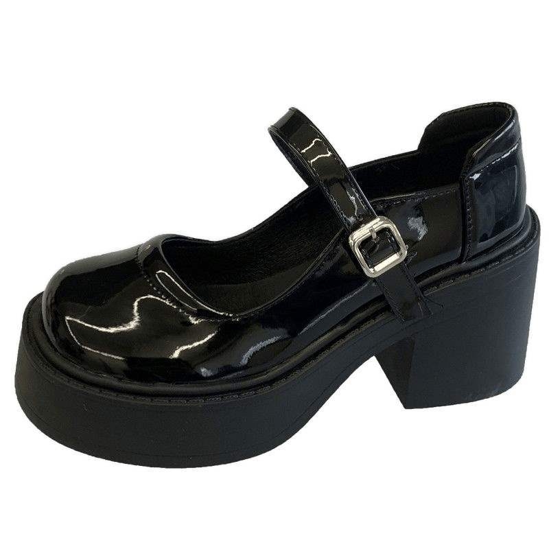 Pantofi Mary Jane din PU pentru femei, toc gros tip platformă (1–3 cm), slip-on, talpă din cauciuc, stil coreean, vară