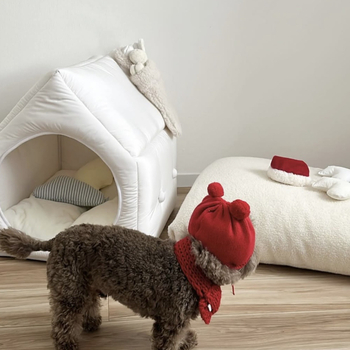 Kapica za kućne ljubimce od vune sa vunenom kuglom – monohromatski twill jacquard pulover, za sva četiri godišnja doba