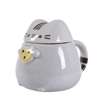 Cană ceramică cu motiv Totoro, capac, formă rotundă, rezistentă la temperaturi înalte, cu mâner