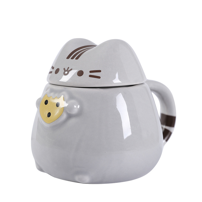 Cană ceramică cu motiv Totoro, capac, formă rotundă, rezistentă la temperaturi înalte, cu mâner