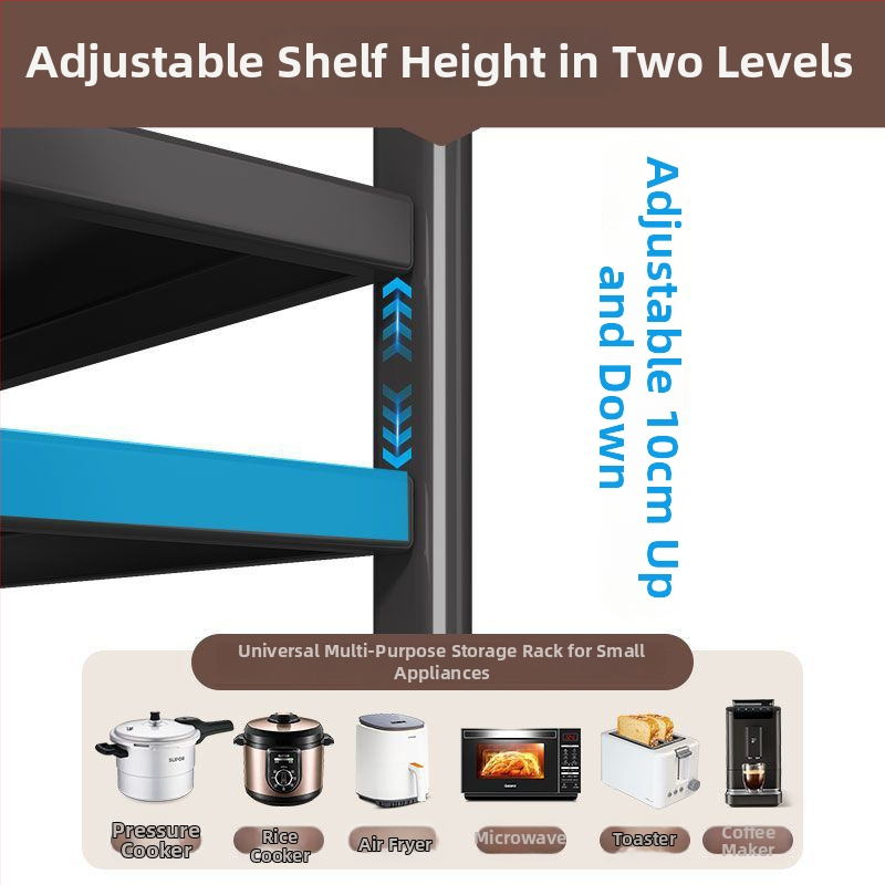 Stojan na mikrovlnnú rúru a rižový varný hrniec, viacposchodový, výsuvný, z karbónovej ocele, moderný minimalistický štýl