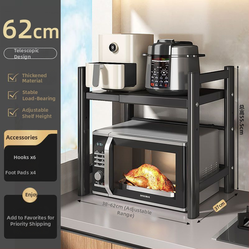 Stojan na mikrovlnnú rúru a rižový varný hrniec, viacposchodový, výsuvný, z karbónovej ocele, moderný minimalistický štýl