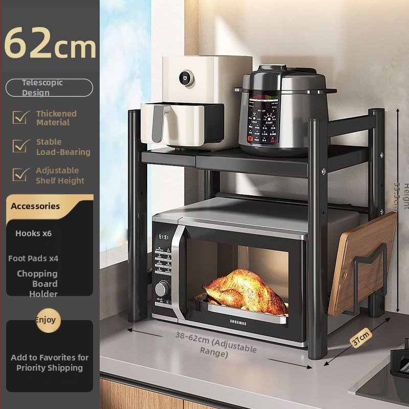 Stojan na mikrovlnnú rúru a rižový varný hrniec, viacposchodový, výsuvný, z karbónovej ocele, moderný minimalistický štýl