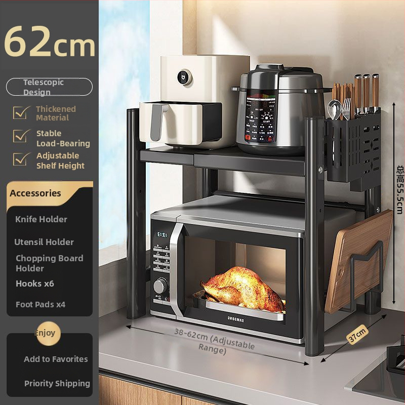 Stojan na mikrovlnnú rúru a rižový varný hrniec, viacposchodový, výsuvný, z karbónovej ocele, moderný minimalistický štýl