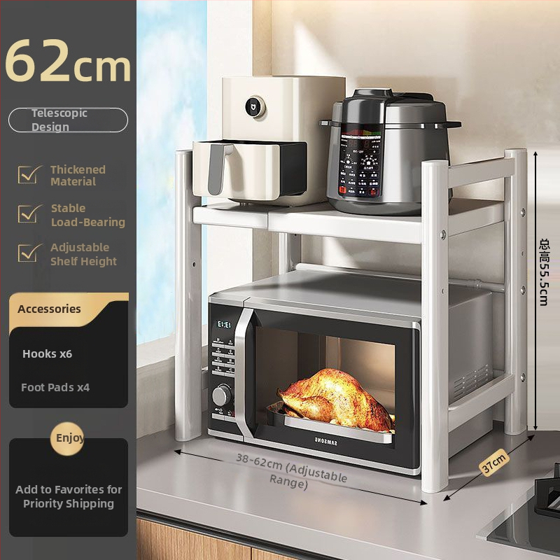 Stojan na mikrovlnnú rúru a rižový varný hrniec, viacposchodový, výsuvný, z karbónovej ocele, moderný minimalistický štýl