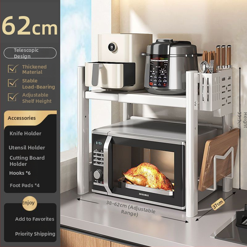 Stojan na mikrovlnnú rúru a rižový varný hrniec, viacposchodový, výsuvný, z karbónovej ocele, moderný minimalistický štýl