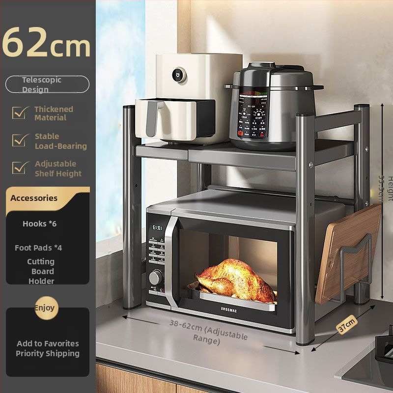 Stojan na mikrovlnnú rúru a rižový varný hrniec, viacposchodový, výsuvný, z karbónovej ocele, moderný minimalistický štýl