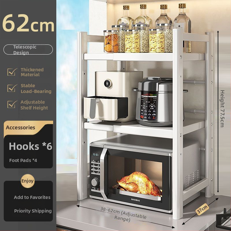 Stojan na mikrovlnnú rúru a rižový varný hrniec, viacposchodový, výsuvný, z karbónovej ocele, moderný minimalistický štýl