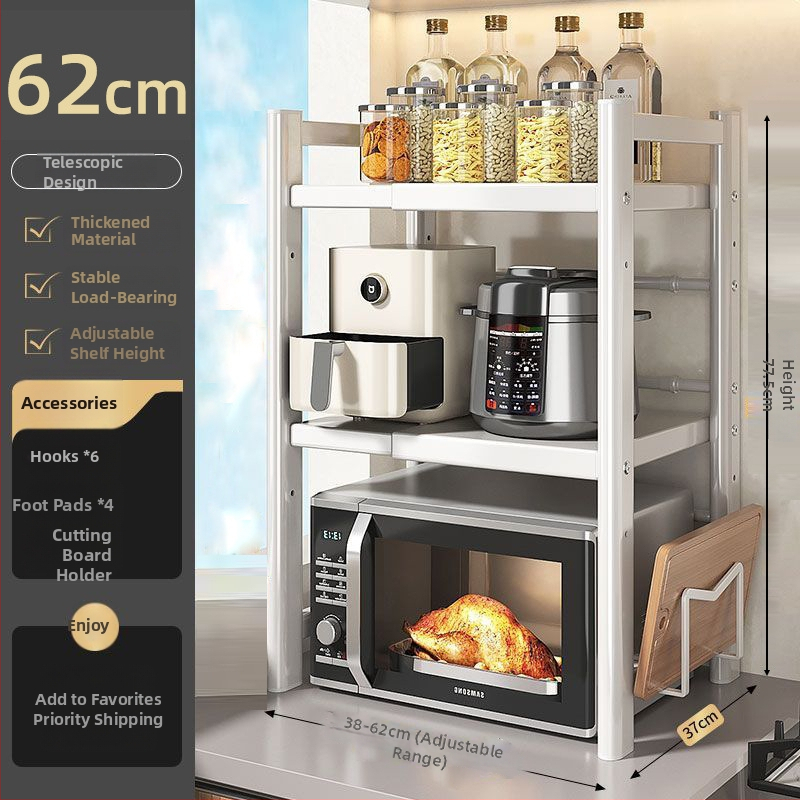 Stojan na mikrovlnnú rúru a rižový varný hrniec, viacposchodový, výsuvný, z karbónovej ocele, moderný minimalistický štýl