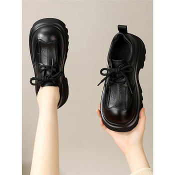 Loafers dama în stil britanic, din pânză, vârf rotund, șiret, talpă plată, branț din microfibră