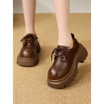 Loafers dama în stil britanic, din pânză, vârf rotund, șiret, talpă plată, branț din microfibră