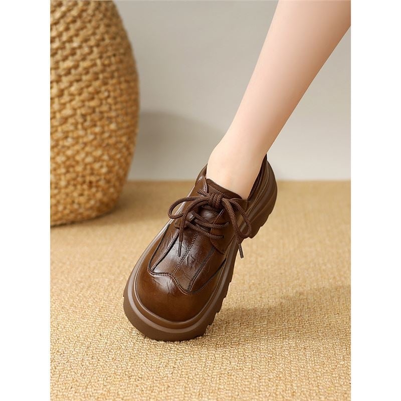 Loafers dama în stil britanic, din pânză, vârf rotund, șiret, talpă plată, branț din microfibră