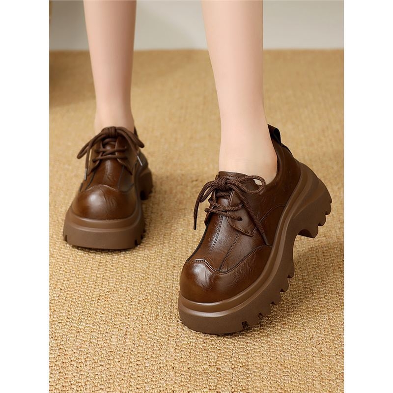 Loafers dama în stil britanic, din pânză, vârf rotund, șiret, talpă plată, branț din microfibră