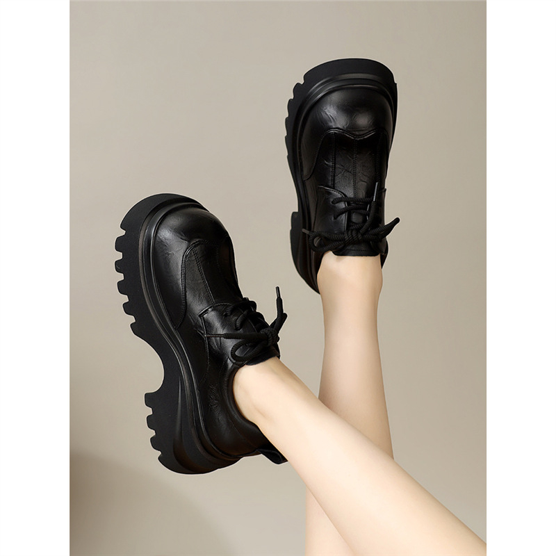 Loafers dama în stil britanic, din pânză, vârf rotund, șiret, talpă plată, branț din microfibră