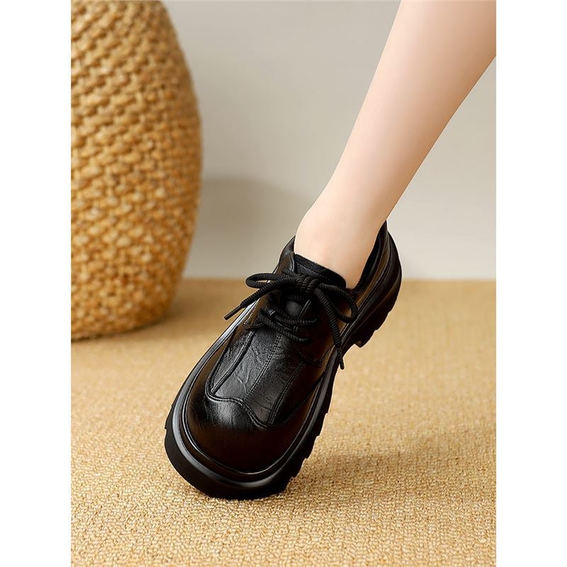 Loafers dama în stil britanic, din pânză, vârf rotund, șiret, talpă plată, branț din microfibră