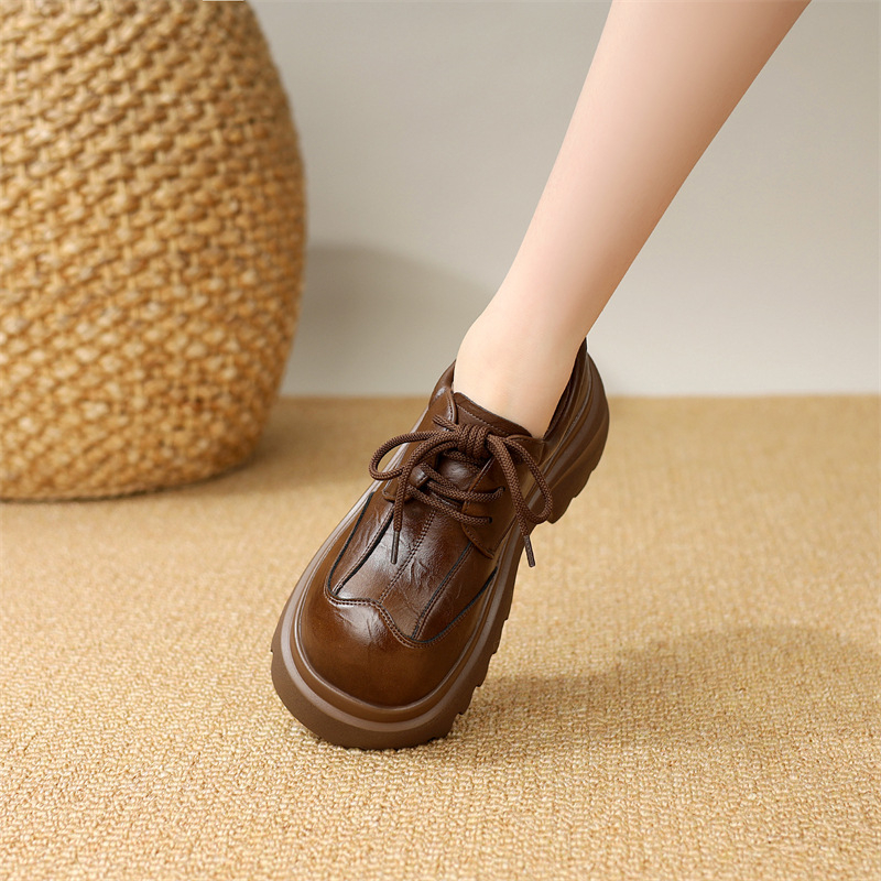 Loafers dama în stil britanic, din pânză, vârf rotund, șiret, talpă plată, branț din microfibră