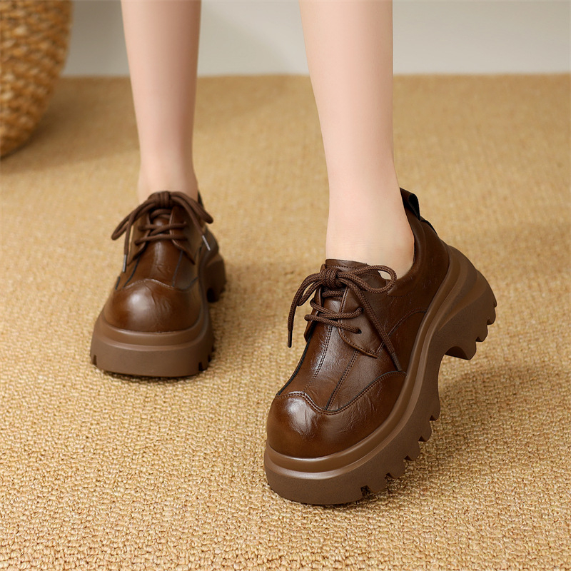 Loafers dama în stil britanic, din pânză, vârf rotund, șiret, talpă plată, branț din microfibră