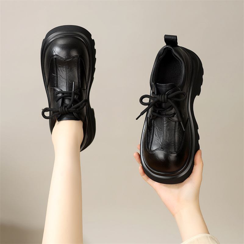 Loafers dama în stil britanic, din pânză, vârf rotund, șiret, talpă plată, branț din microfibră