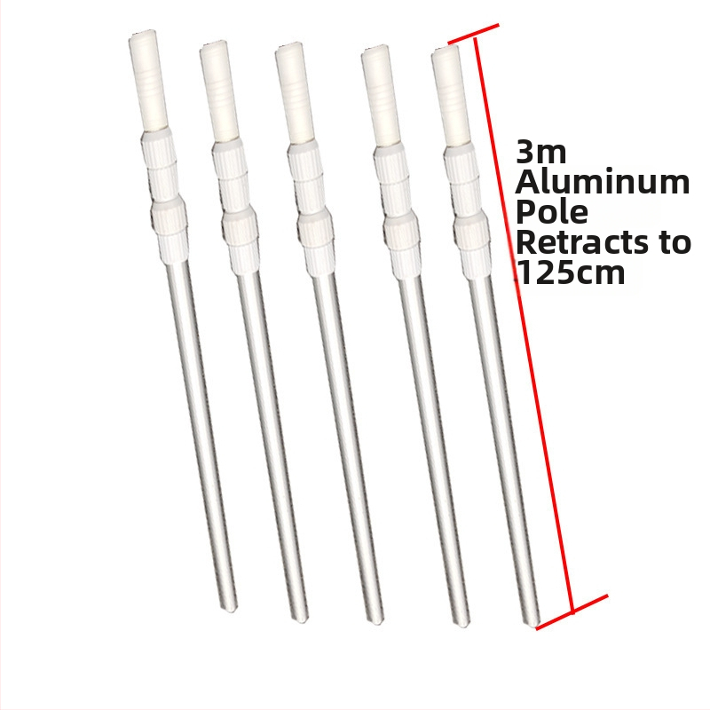 Telescopická hliníková tyč do bazéna na čistenie a záchranu, s mrežovým príslušenstvom (Hliník • Čistenie a záchrana • Mrežové príslušenstvo)