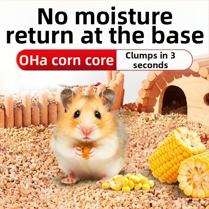 Posteľ pre škrečka: kukuričné šupky, drevené triesky a močový piesok pre zlaté škrečky