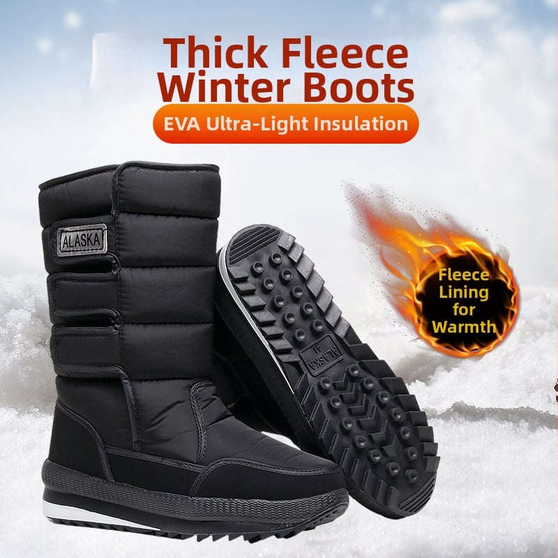 Ghete de zăpadă pentru bărbați și femei, căptușite cu fleece și bumbac, antiderapante, rezistente la uzură, de exterior, înălime medie