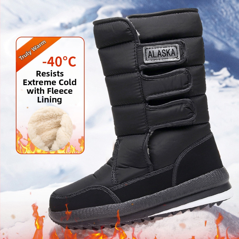 Ghete de zăpadă pentru bărbați și femei, căptușite cu fleece și bumbac, antiderapante, rezistente la uzură, de exterior, înălime medie