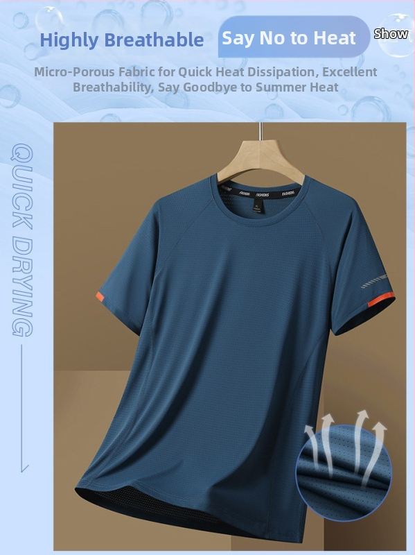 NIUDI kratki rukav, brzo sušeći T-shirt, prozračna mrežasta prugasta tkanina, materijal od mješavine sintetičkih vlakana, unisex za odrasle