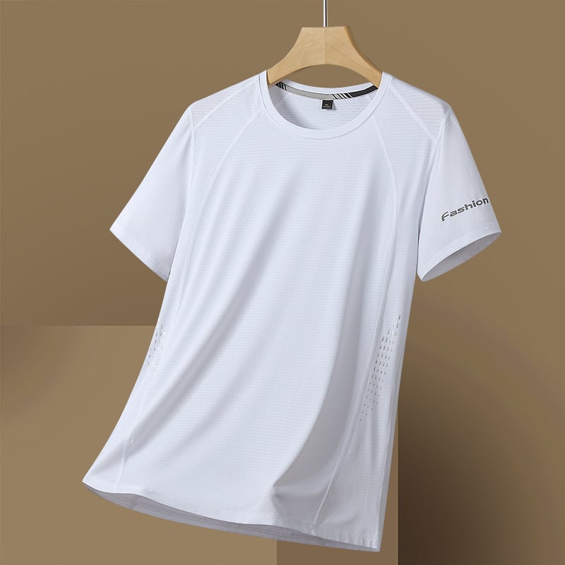 NIUDI kratki rukav, brzo sušeći T-shirt, prozračna mrežasta prugasta tkanina, materijal od mješavine sintetičkih vlakana, unisex za odrasle