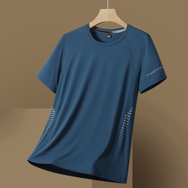 NIUDI kratki rukav, brzo sušeći T-shirt, prozračna mrežasta prugasta tkanina, materijal od mješavine sintetičkih vlakana, unisex za odrasle