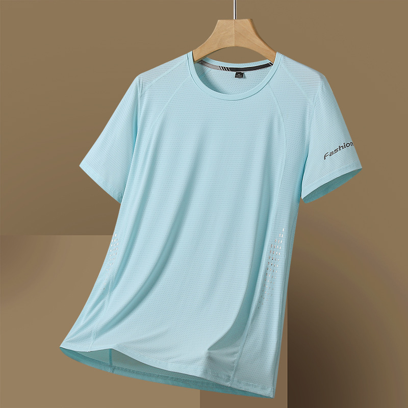 NIUDI kratki rukav, brzo sušeći T-shirt, prozračna mrežasta prugasta tkanina, materijal od mješavine sintetičkih vlakana, unisex za odrasle