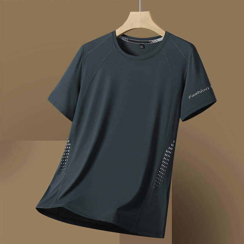 NIUDI kratki rukav, brzo sušeći T-shirt, prozračna mrežasta prugasta tkanina, materijal od mješavine sintetičkih vlakana, unisex za odrasle