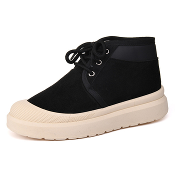 Férfi téli csizmák vastag talppal és meleg béléssel, fűző, kerek orr, PVC talp