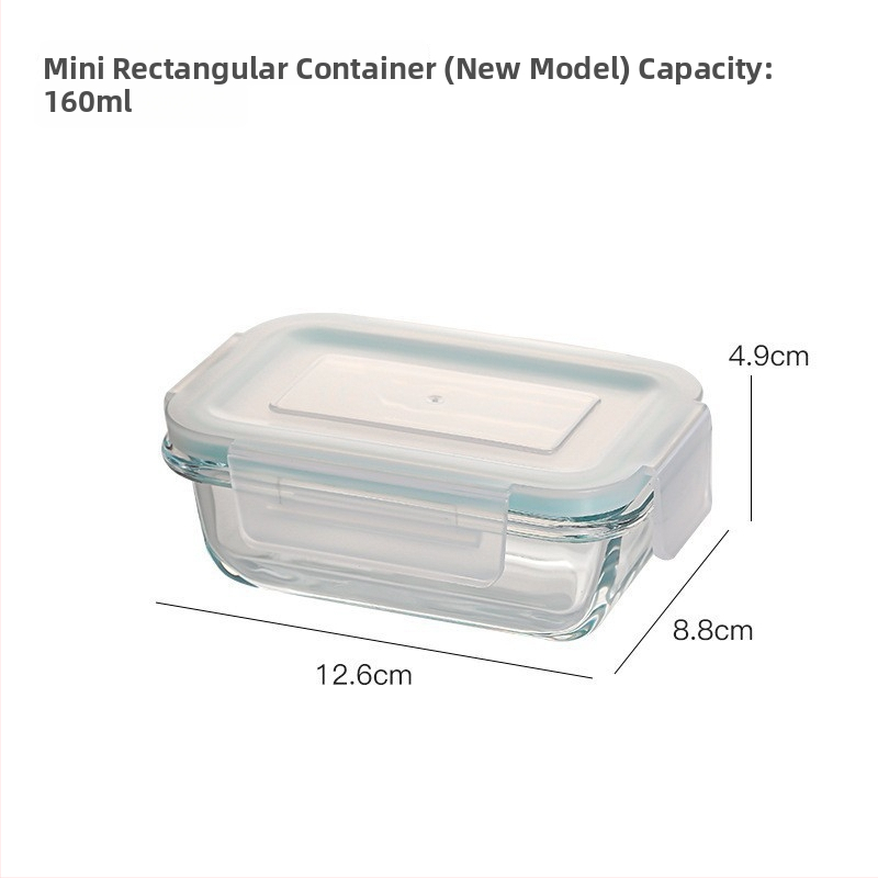 Ορθογώνιο γυάλινο δοχείο γεύματος από βορσιλικό γυαλί, ανθεκτικό στη θερμότητα, συμβατό με φούρνο μικροκυμάτων, με καπάκι και τρία διαμερίσματα; χωρητικότητες 301–500 ml, 501–800 ml, 800–1000 ml, 1–2 L