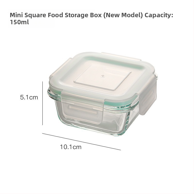 Ορθογώνιο γυάλινο δοχείο γεύματος από βορσιλικό γυαλί, ανθεκτικό στη θερμότητα, συμβατό με φούρνο μικροκυμάτων, με καπάκι και τρία διαμερίσματα; χωρητικότητες 301–500 ml, 501–800 ml, 800–1000 ml, 1–2 L