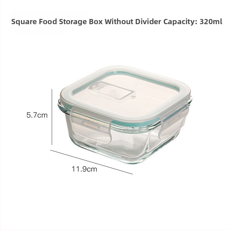Ορθογώνιο γυάλινο δοχείο γεύματος από βορσιλικό γυαλί, ανθεκτικό στη θερμότητα, συμβατό με φούρνο μικροκυμάτων, με καπάκι και τρία διαμερίσματα; χωρητικότητες 301–500 ml, 501–800 ml, 800–1000 ml, 1–2 L