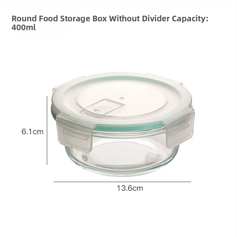 Ορθογώνιο γυάλινο δοχείο γεύματος από βορσιλικό γυαλί, ανθεκτικό στη θερμότητα, συμβατό με φούρνο μικροκυμάτων, με καπάκι και τρία διαμερίσματα; χωρητικότητες 301–500 ml, 501–800 ml, 800–1000 ml, 1–2 L