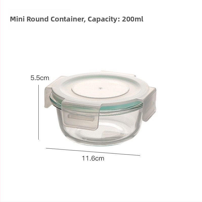 Ορθογώνιο γυάλινο δοχείο γεύματος από βορσιλικό γυαλί, ανθεκτικό στη θερμότητα, συμβατό με φούρνο μικροκυμάτων, με καπάκι και τρία διαμερίσματα; χωρητικότητες 301–500 ml, 501–800 ml, 800–1000 ml, 1–2 L