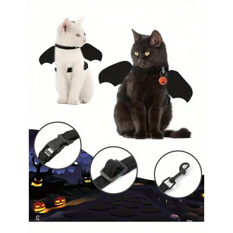 Hamn za mačku s motivom šišmiša za Noć vještica, I-oblik, podesiv, od tkanine