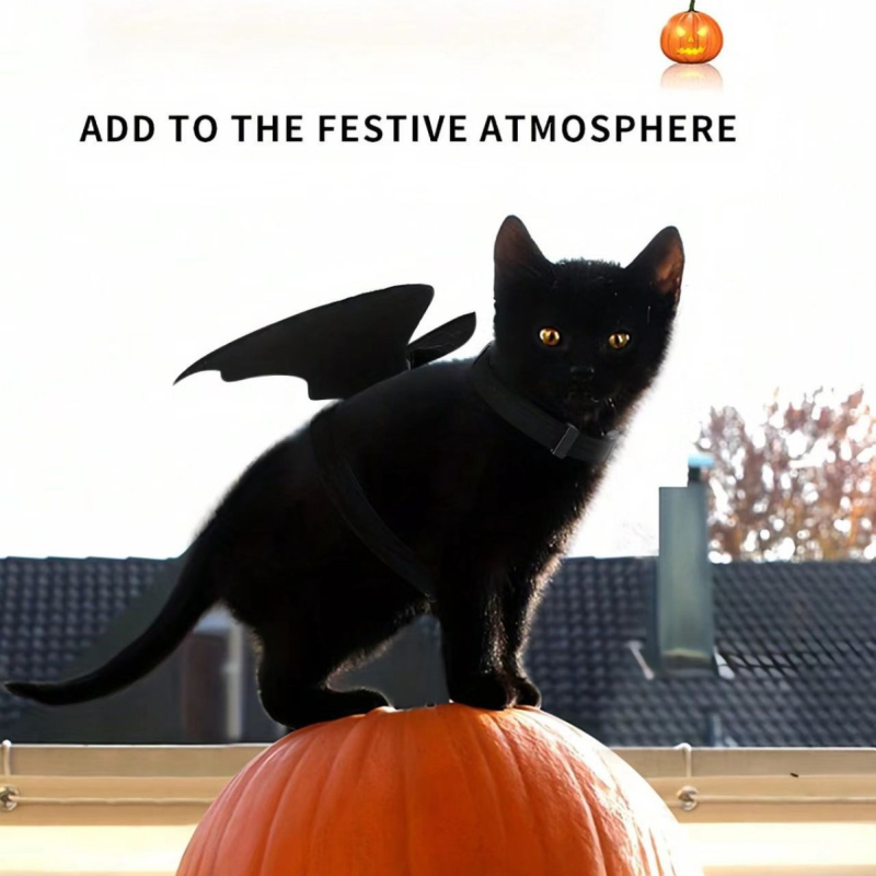 Hamn za mačku s motivom šišmiša za Noć vještica, I-oblik, podesiv, od tkanine