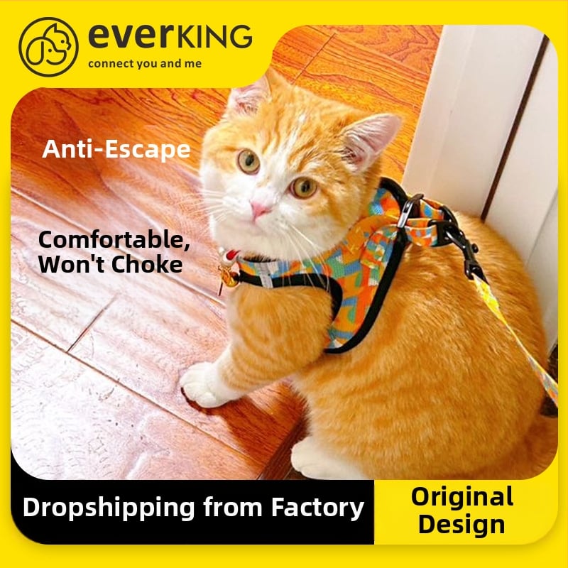 EVERKING Macska mellény-stílusú hám és póráz készlet, anti-evadás, anti-tekergés; Anyag: háló + twill szalag