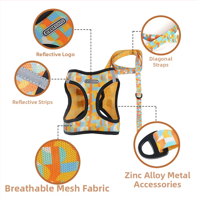 EVERKING Macska mellény-stílusú hám és póráz készlet, anti-evadás, anti-tekergés; Anyag: háló + twill szalag