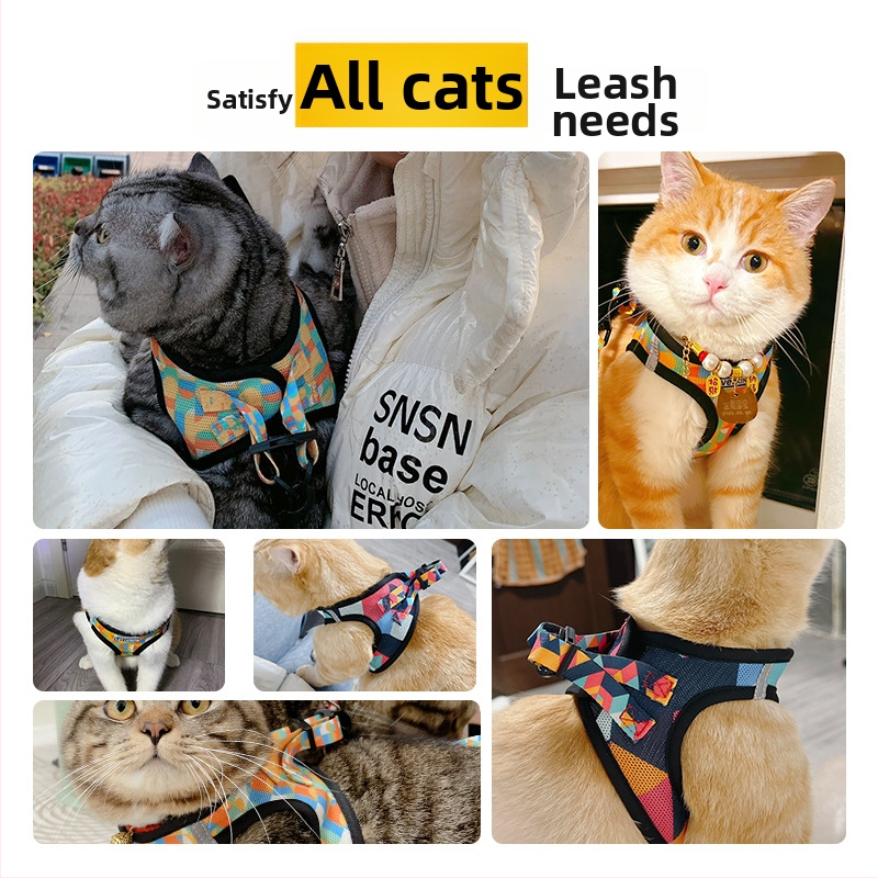 EVERKING Macska mellény-stílusú hám és póráz készlet, anti-evadás, anti-tekergés; Anyag: háló + twill szalag