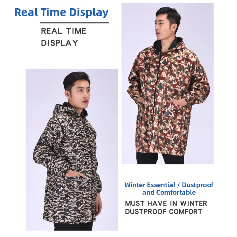 Ανδρικό μπουφάν εργασίας με φλις επένδυση, αδιάβροχο, προστασία από σκόνη, με κουκούλα, βαμβακο-πολυεστερικό ύφασμα.