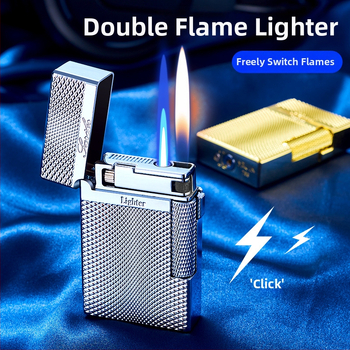 Μεταλλικός αναπτήρας AW758 Langsheng με διπλό φλόγιστρο, ανθεκτικός στον άνεμο, δυνατότητα εκτύπωσης λογότυπου