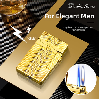 Μεταλλικός αναπτήρας AW758 Langsheng με διπλό φλόγιστρο, ανθεκτικός στον άνεμο, δυνατότητα εκτύπωσης λογότυπου