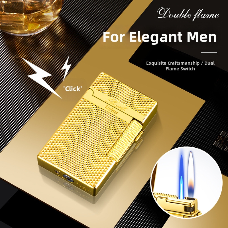 Μεταλλικός αναπτήρας AW758 Langsheng με διπλό φλόγιστρο, ανθεκτικός στον άνεμο, δυνατότητα εκτύπωσης λογότυπου