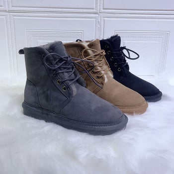 Férfi téli bakancs hóban, szőrrel integrált felsőrész, birka gyapjú bélés, gumitalp, csúszásmentes, melegen tart