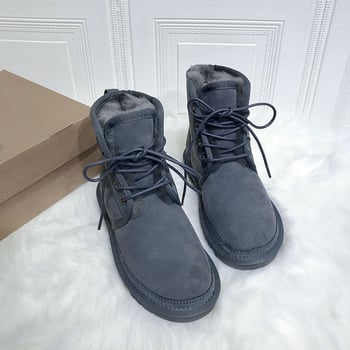 Férfi téli bakancs hóban, szőrrel integrált felsőrész, birka gyapjú bélés, gumitalp, csúszásmentes, melegen tart