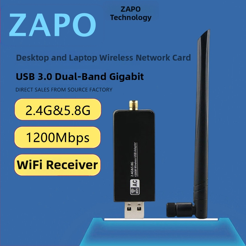 ZAPO W50L-5DB adaptor USB Wi‑Fi, RTL8812AU, 1200Mbps, dual-band 2.4/5GHz, suportă IEEE 802.11ac/a/b/g/n