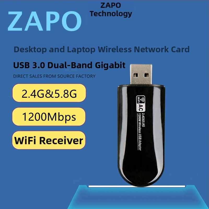 ZAPO W50L-5DB adaptor USB Wi‑Fi, RTL8812AU, 1200Mbps, dual-band 2.4/5GHz, suportă IEEE 802.11ac/a/b/g/n